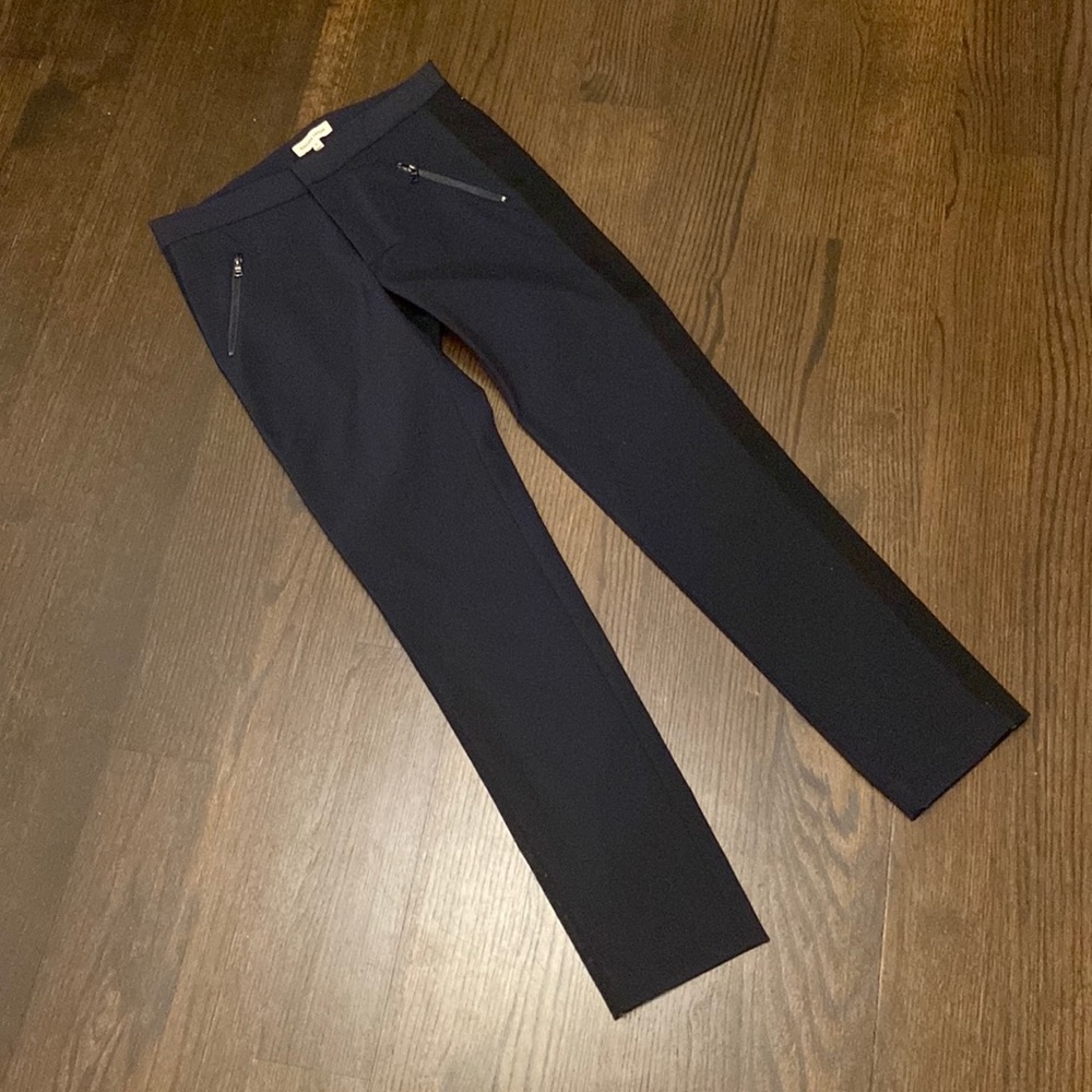 Rebecca Taylor navy pants w black tuxedo stripe